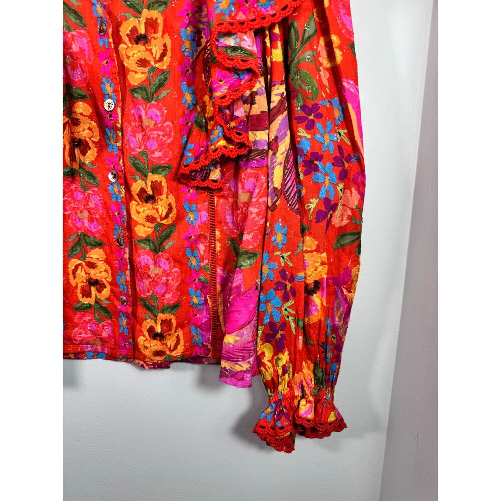 NEW Farm Rio Red Spring Bananas Ruffle Blouse Top Size Small - Picture 5 of 10
